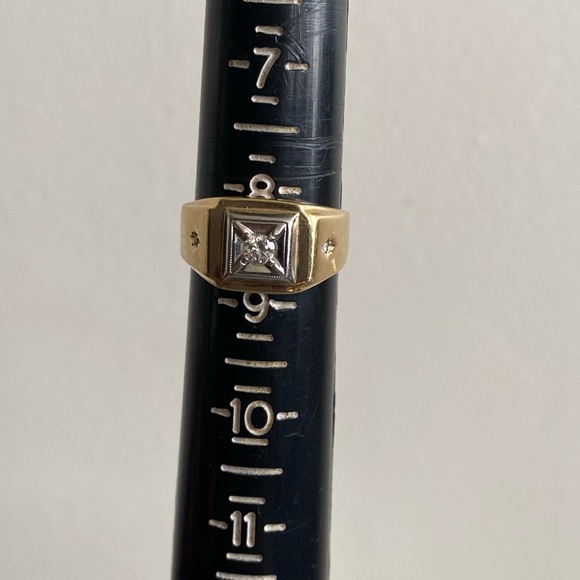 14K Yellow White Gold Diamond Signet Ring - Picture 3 of 10